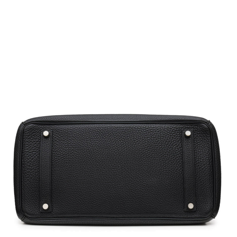Hermès Birkin 35 black Clemence leather top handle bag with gold hardware, showcasing its elegant design and luxurious craftsmanship.
