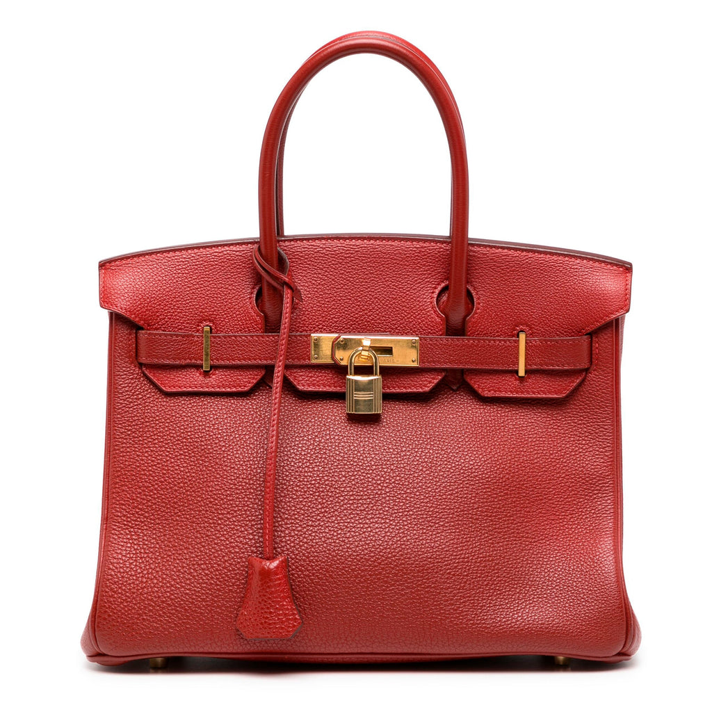 Hermès Birkin 30 Brique Togo GHW top handle bag with gold hardware, showcasing its structured design and rich brique color.