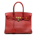 Hermès Birkin 30 Brique Togo GHW top handle bag with gold hardware, showcasing its structured design and rich brique color.