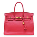 Hermès Birkin 35 Bougainvillea Clemence GHW top handle bag with gold hardware, showcasing the luxurious leather and elegant design.
