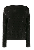Black Louis Vuitton top with shimmering sequin embellishments, featuring a stylish and elegant design.