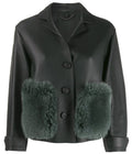 Black leather coat with fur trim from Prorsum, featuring a stylish design and classic collar, by Other Designers.