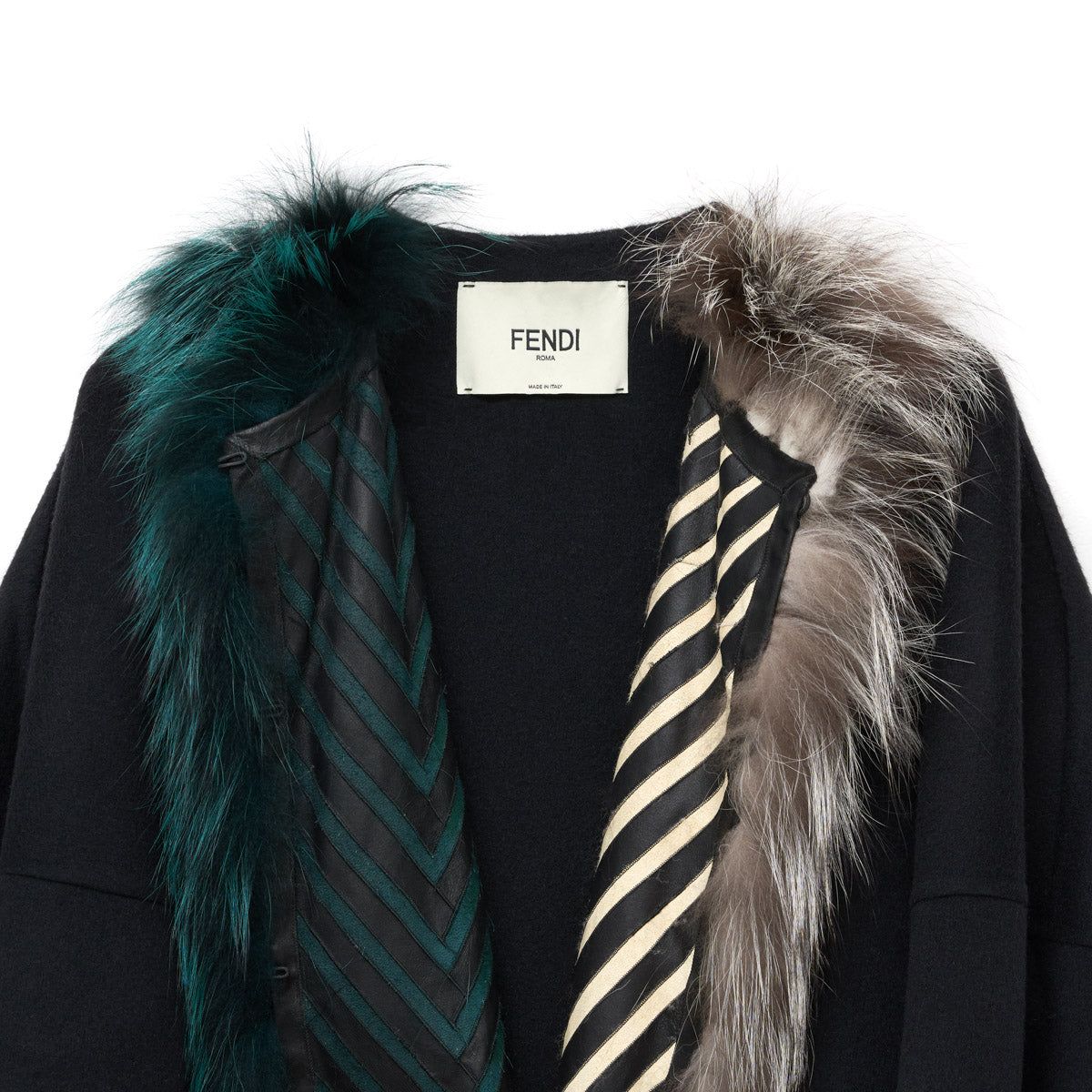 Fendi fur collar coat with a tailored design, featuring a plush fur collar and stylish coat silhouette.