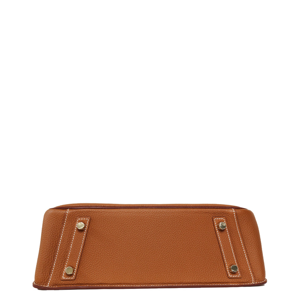 Hermès Birkin 30 Desordre Gold GHW top handle bag shown from the bottom, featuring gold hardware and luxurious leather craftsmanship.