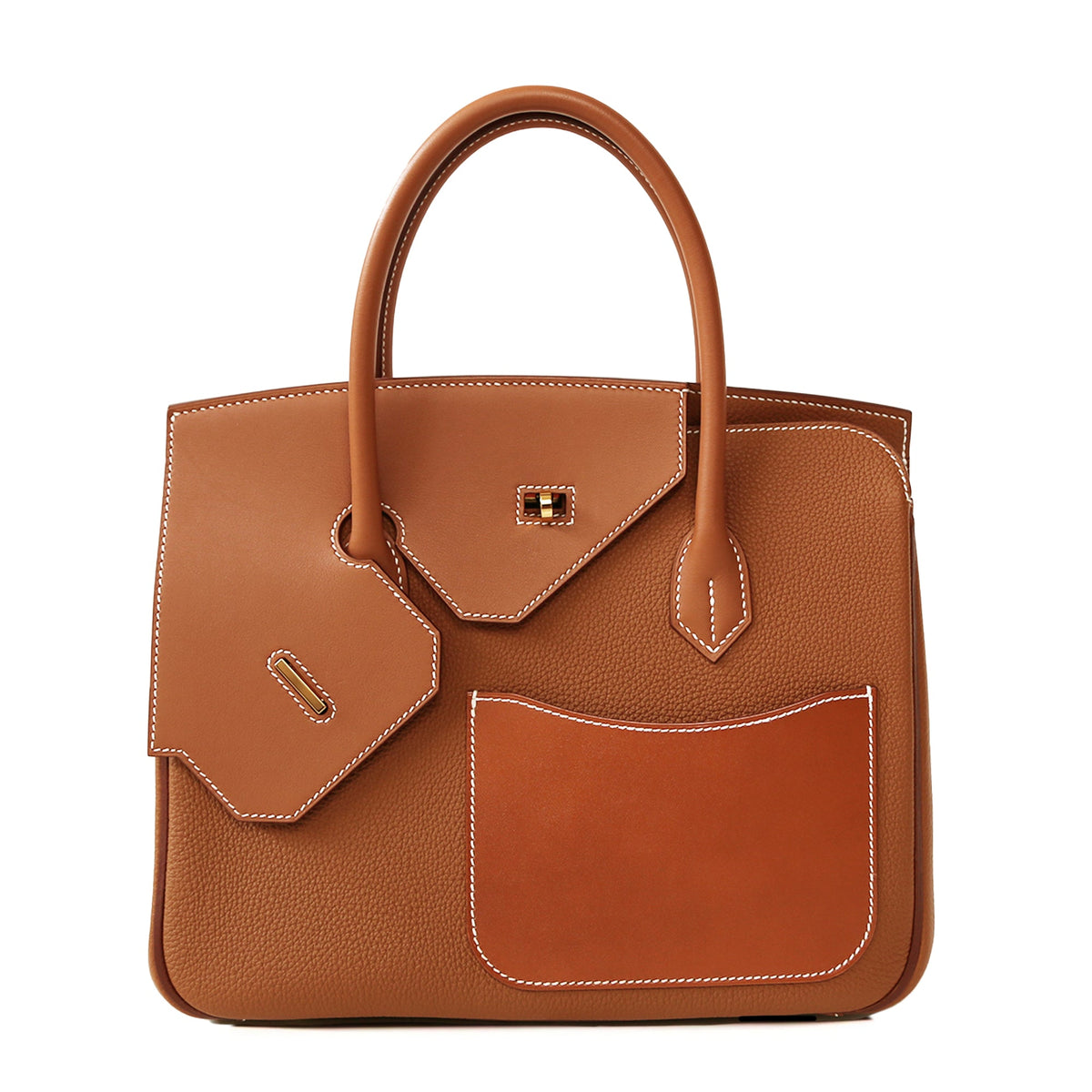 Hermès Birkin 30 Top Handle Bag in Desordre Gold with gold hardware, front view showcasing luxurious leather and elegant design.