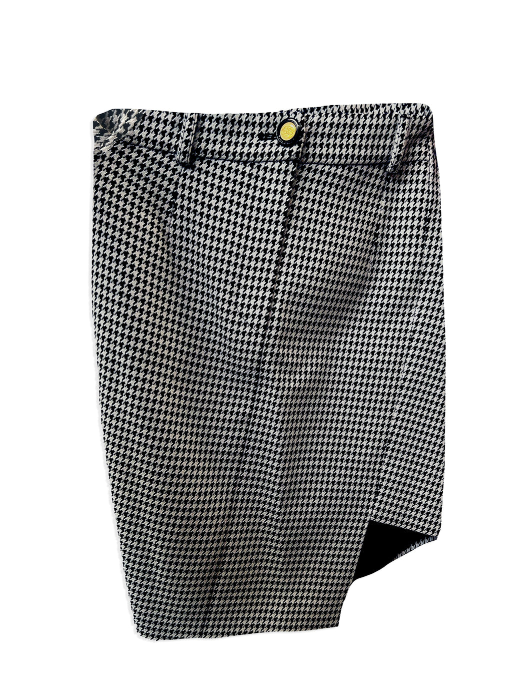 Balenciaga houndstooth asymmetrical skirt with a modern, stylish design, shown from the back in this fashion image.