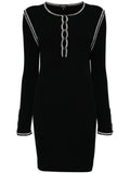 Black Chanel 2002 cotton mini dress with ribbed fabric, stylish short dress with a fitted silhouette.