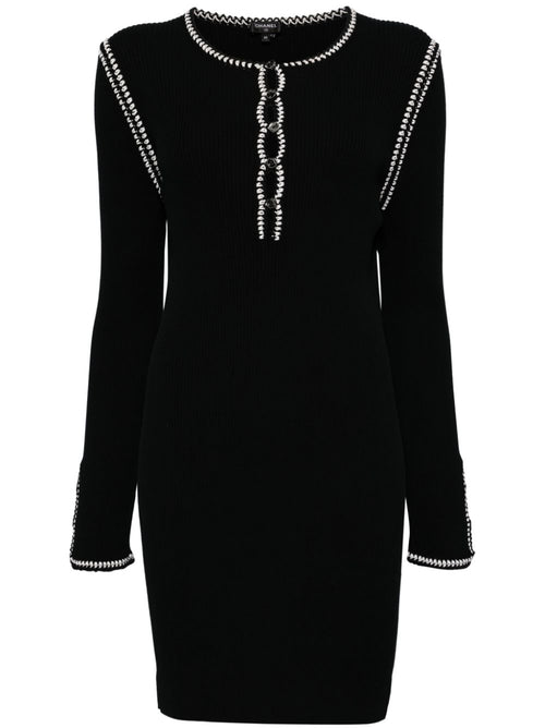 Black Chanel 2002 cotton mini dress with ribbed fabric, stylish short dress with a fitted silhouette.