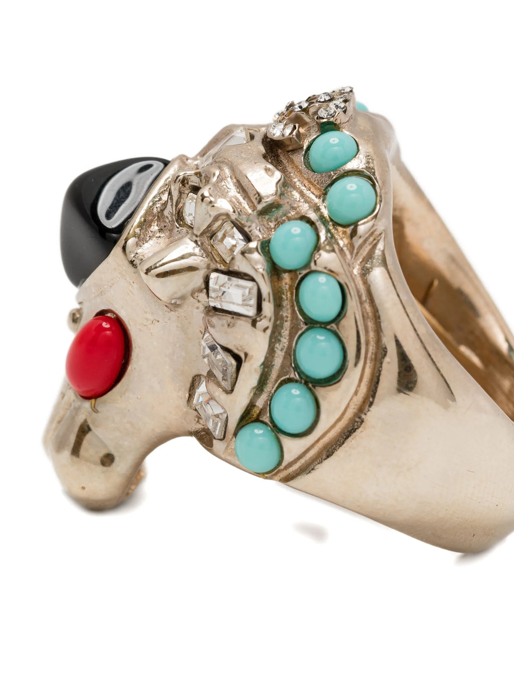 Chanel CC Lion Head cocktail ring featuring a detailed lion's head design in gold-tone metal.