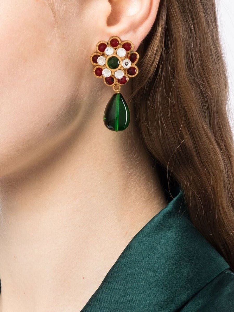 Chanel Gripoix glass-bead drop earrings featuring vibrant, intricate beadwork and elegant dangle design.