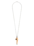 Chanel Keira Knightley doll pendant necklace with a gold chain and detailed doll charm, elegant jewelry accessory.