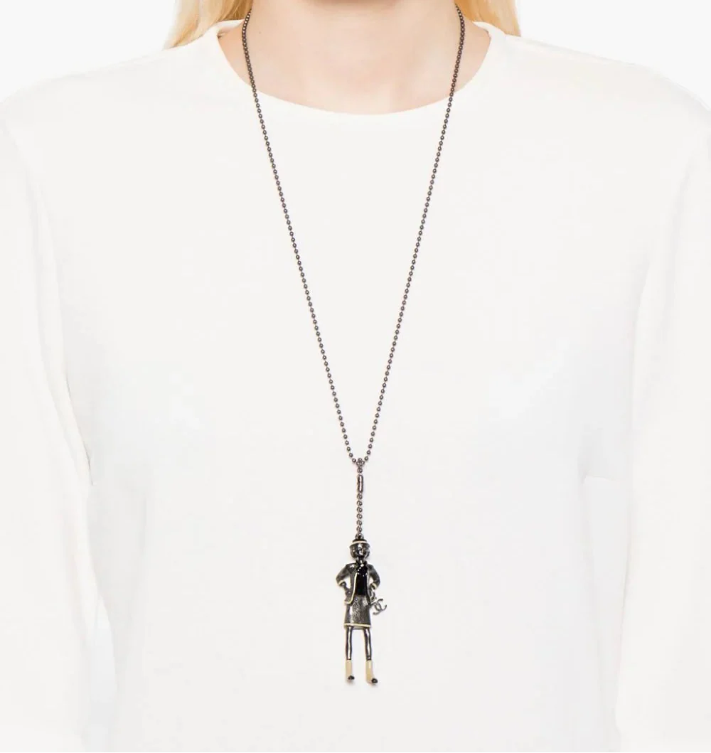Chanel Mademoiselle Coco beaded necklace with intricate pearl and bead detailing on a delicate chain.