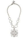 Chanel Strass CC silver collar necklace with sparkling embellishments, front view showcasing elegant design and shiny finish.