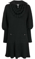 Chanel black textured knit collared dress, stylish and elegant, showcasing a tailored fit with a classic collar design.