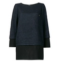 Chanel layered straight blouse, elegant tops with a sleek, modern design, featuring layered fabric details and a classic fit.