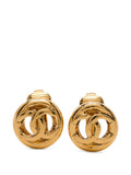 Chanel small gold emblem clip-on earrings with signature logo design on shiny gold finish