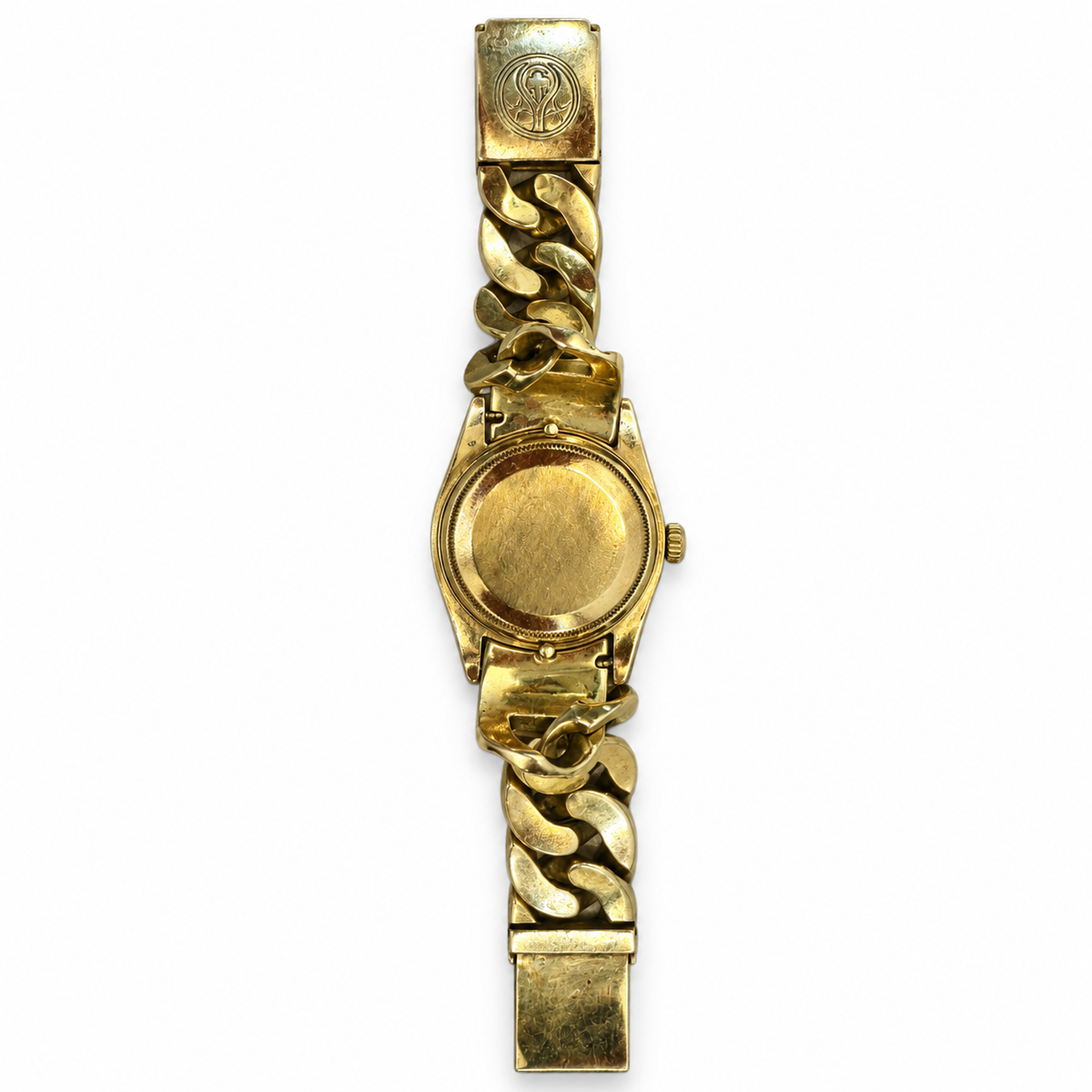 Rolex x Loree Rodkin luxury watch showing a sleek stainless steel band and detailed watch face with the Rolex logo.