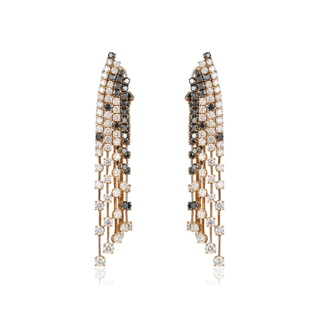 Crivelli Waterfall Earrings featuring cascading design with sparkling gemstones and elegant silver setting.