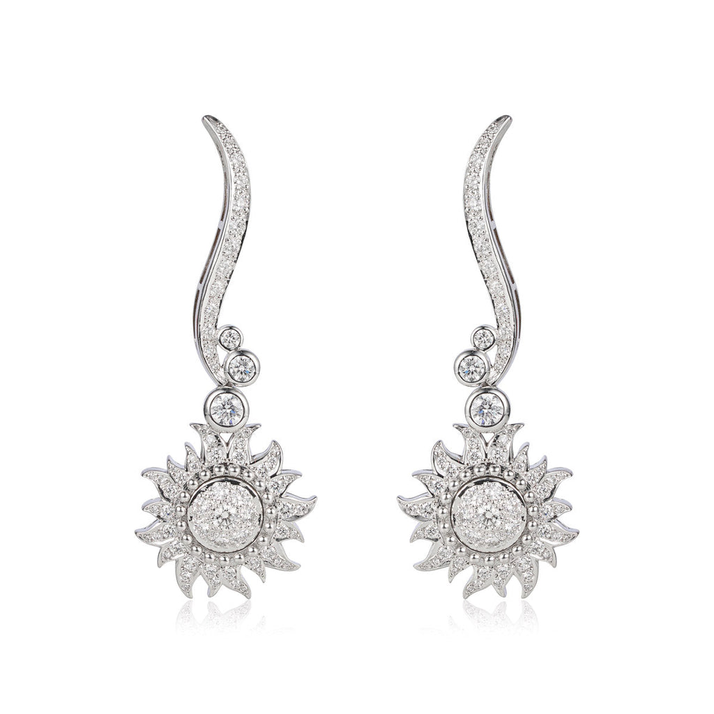 Carrera y Carrera Sol y Sombra diamond sun earrings with sparkling gold and diamond accents, featuring a sunburst design.