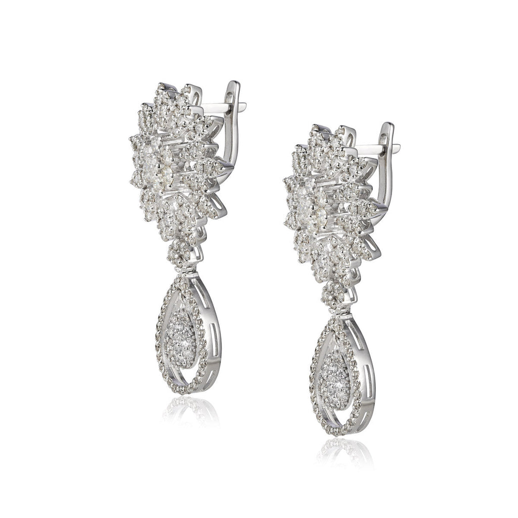 Vintage Finds dangle drop diamond earrings featuring sparkling diamonds and elegant silver hooks, perfect for formal wear.