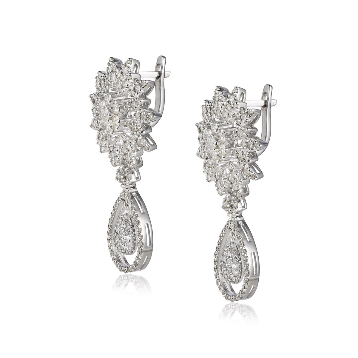 Vintage Finds dangle drop diamond earrings featuring sparkling diamonds and elegant silver hooks, perfect for formal wear.