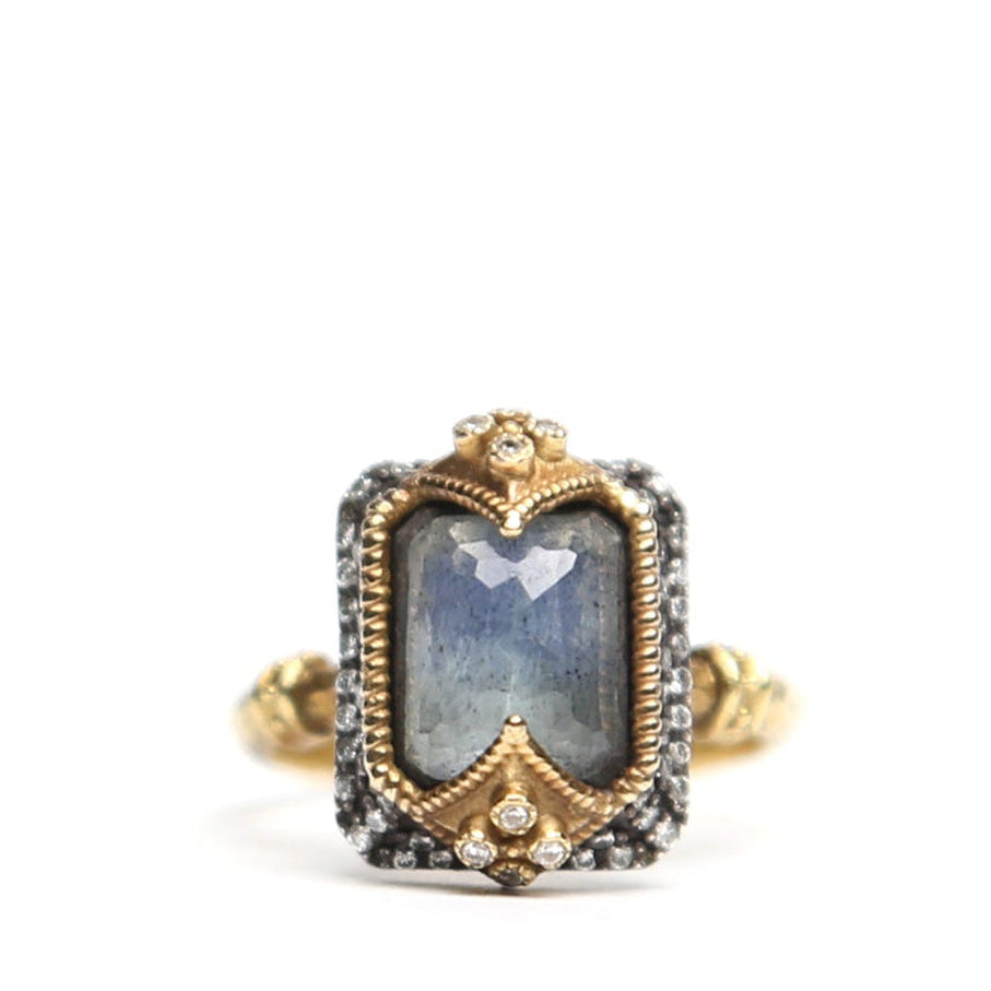 Grey rectangular stone and diamond ring by Other Designers, showcasing a sleek design with a rectangular stone and sparkling diamonds.