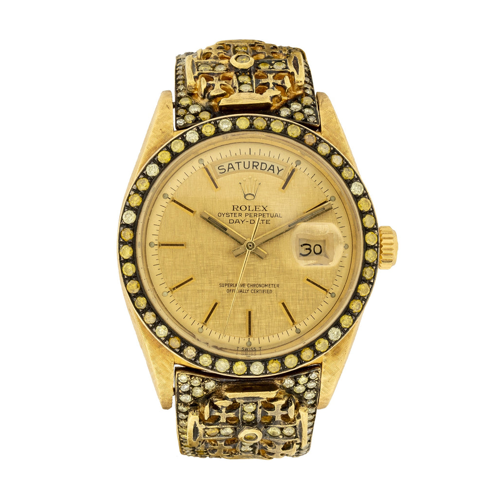 Gold Rolex watch featuring a luxurious design from the Rolex x Loree Rodkin collection, showcasing the elegant timepiece.