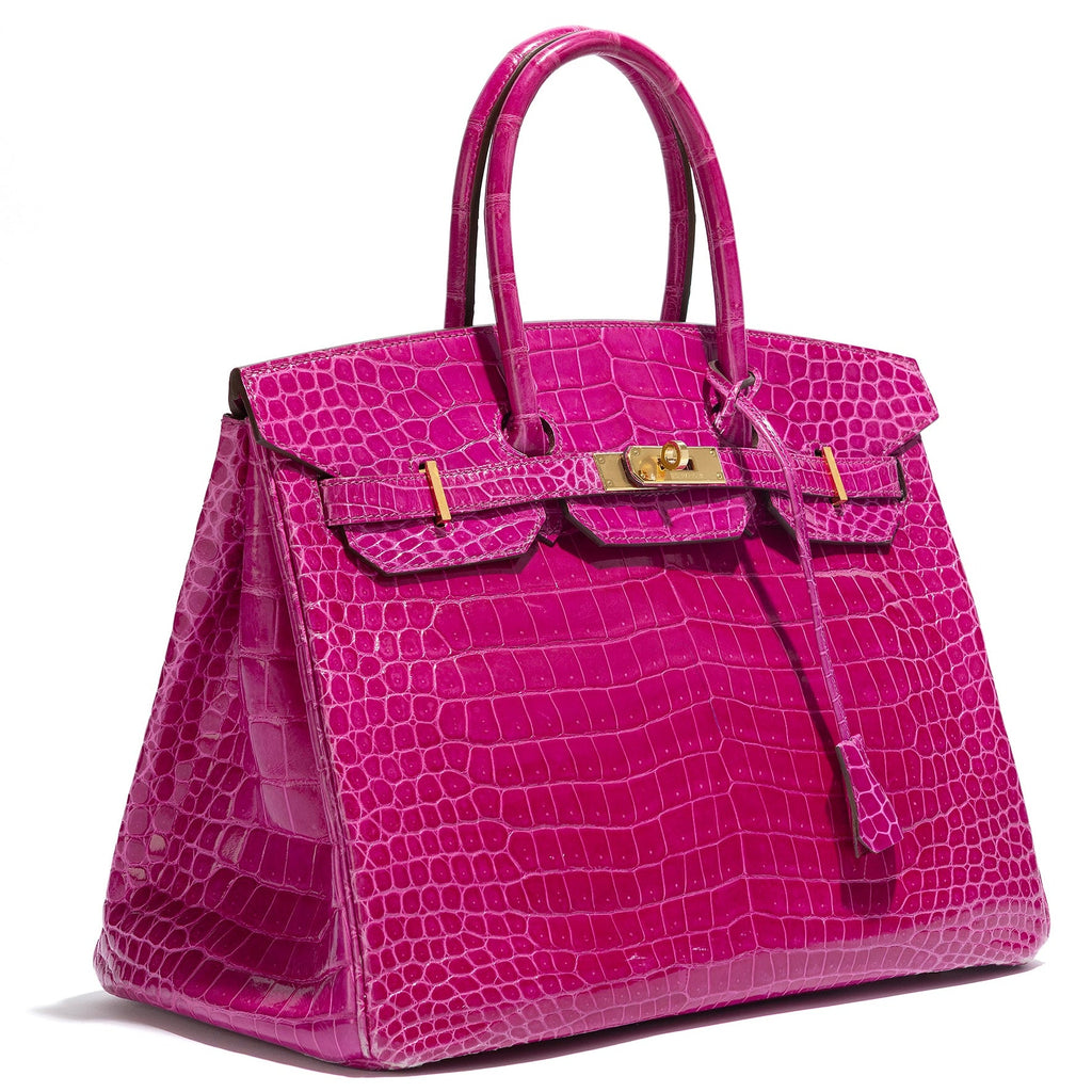 Hermès Birkin 35 Rose Sheherazade GHW top handle bag with gold hardware, showcasing soft leather and elegant design.