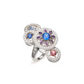 Boucheron Shéhérazade ring featuring intricate gold and gemstone design, elegant jewelry piece on a white background.