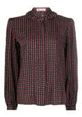 Black silk blouse with printed 'Ace Of Spades' design, stylish top from Other Designers, elegant and fashionable for women.
