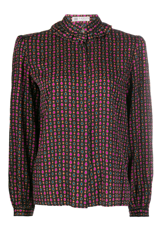 Black silk blouse with printed 'Ace Of Spades' design, stylish top from Other Designers, elegant and fashionable for women.