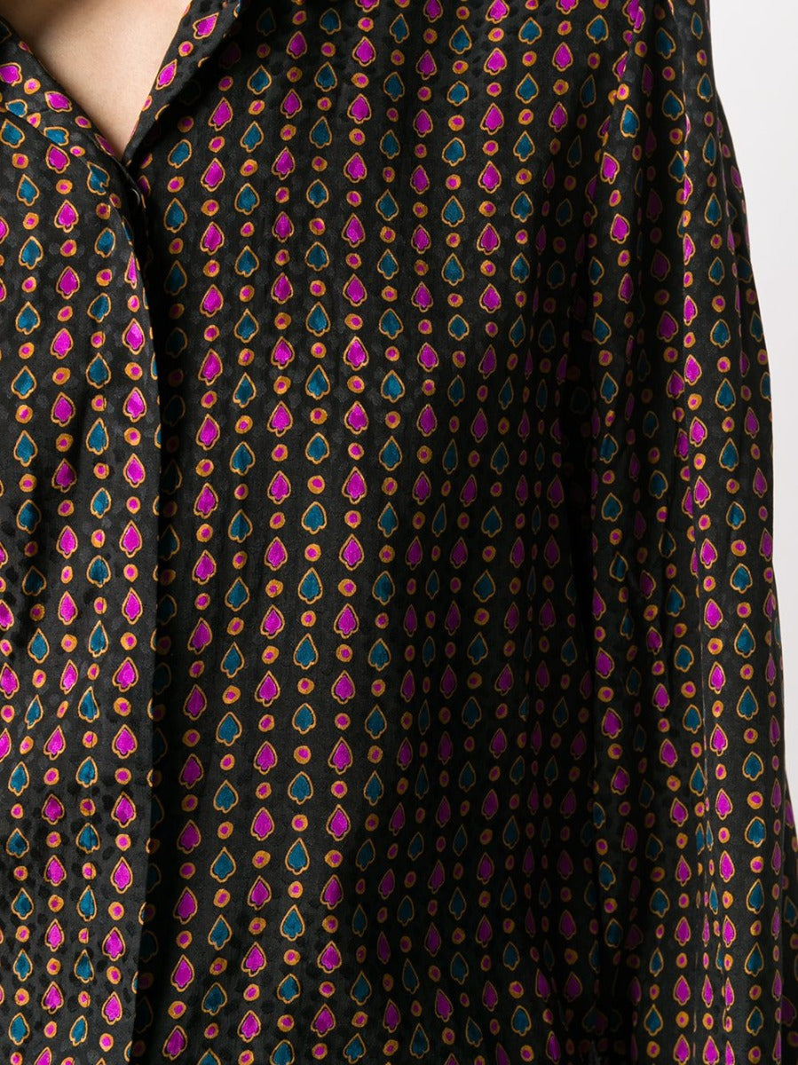 Black silk blouse with printed 'Ace Of Spades' design, stylish top from Other Designers, elegant and lightweight for versatile wear.