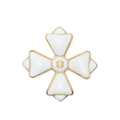 Chanel Maltese Cross brooch featuring a gold-tone cross design with intricate detailing, worn as an elegant accessory.