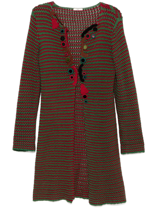 Prada Spring 2005 green crochet embellished cardigan coat with intricate detailing and a stylish, cozy design.