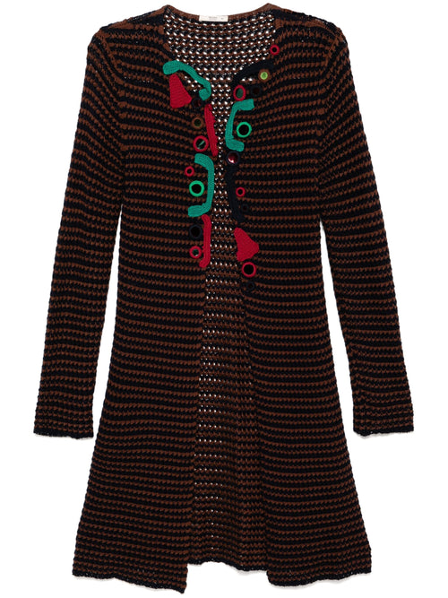 Navy Prada crochet embellished coat from Spring 2005 with detailed crochet patterns and stylish design.