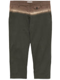 Prada ombré cropped trousers with high waist and relaxed fit, featuring a gradient color pattern and tailored design.