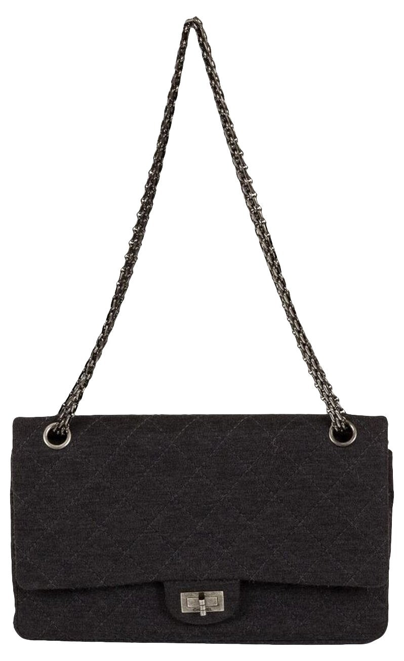 Chanel Gray Jersey Double Flap Bag