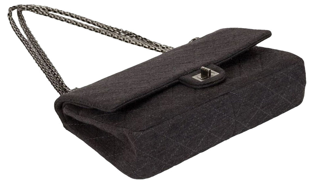 Chanel Gray Jersey Double Flap Bag