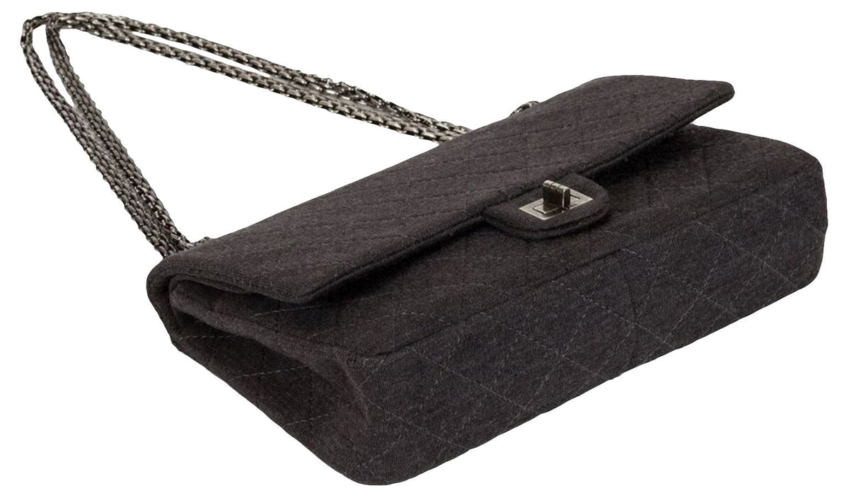 Chanel Gray Jersey Double Flap Bag
