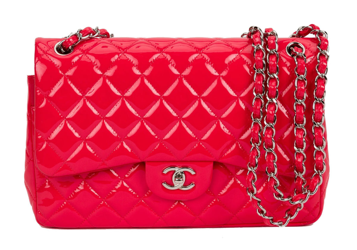 Chanel Coral Patent Jumbo Double Flap