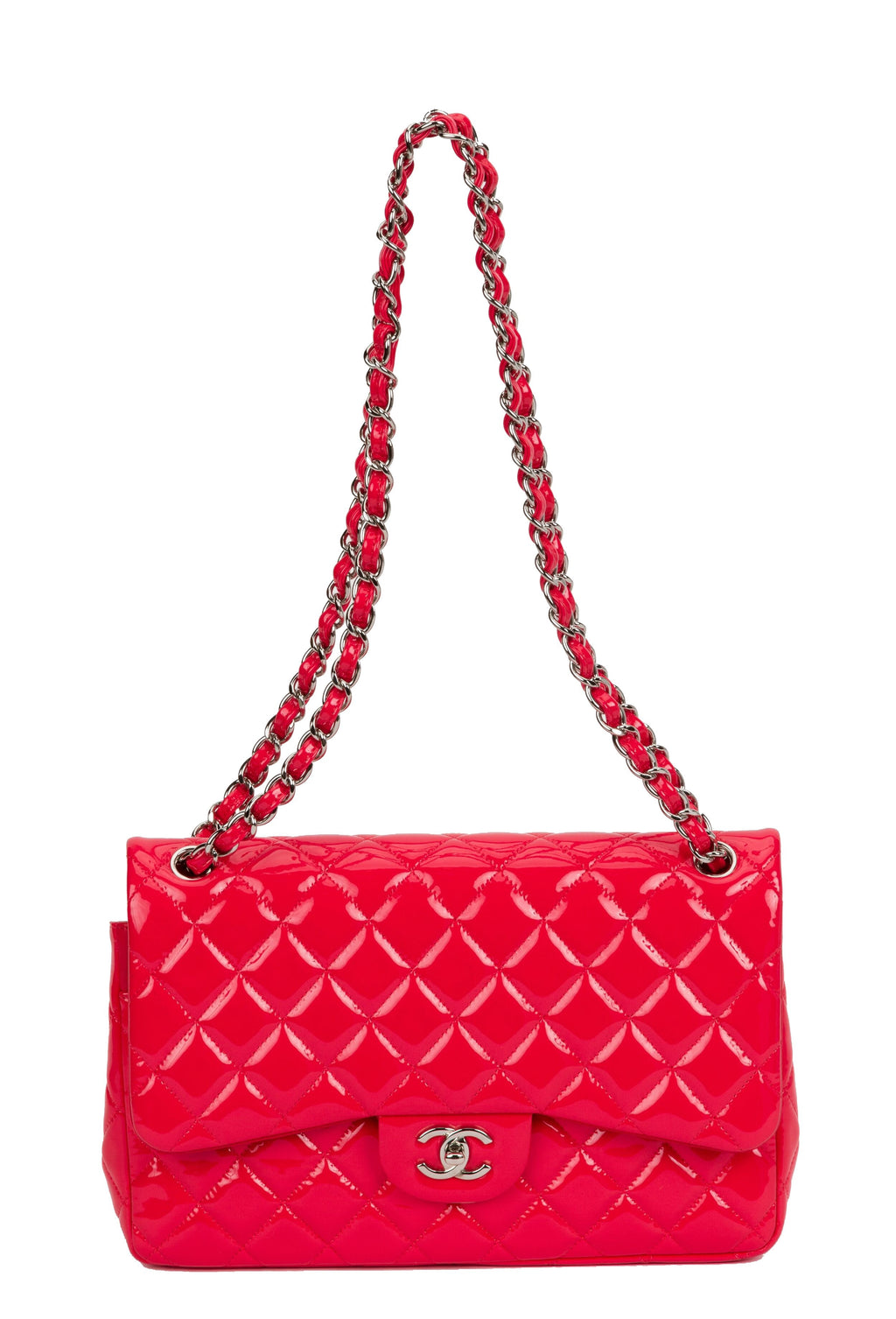 Chanel Coral Patent Jumbo Double Flap