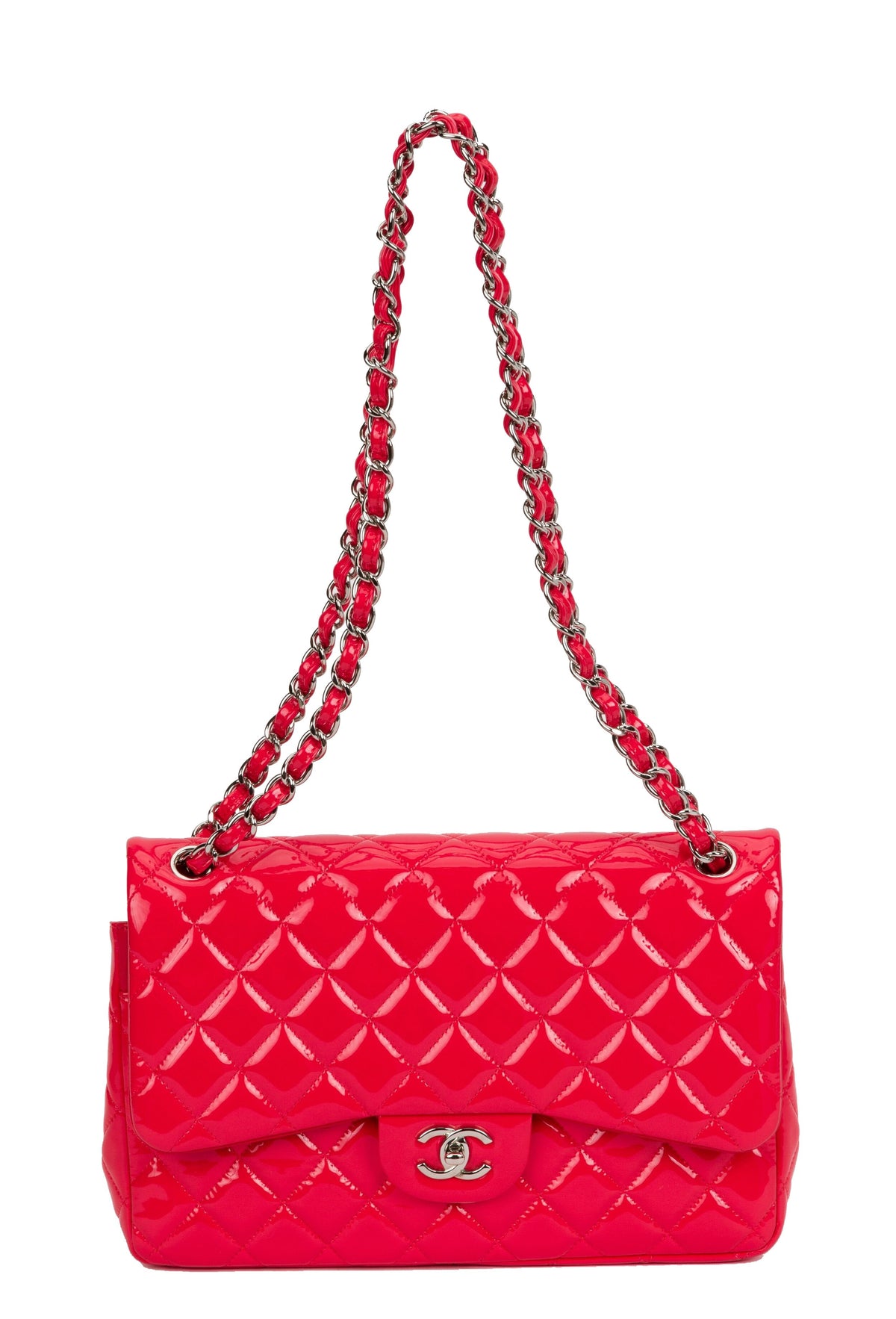 Chanel Coral Patent Jumbo Double Flap
