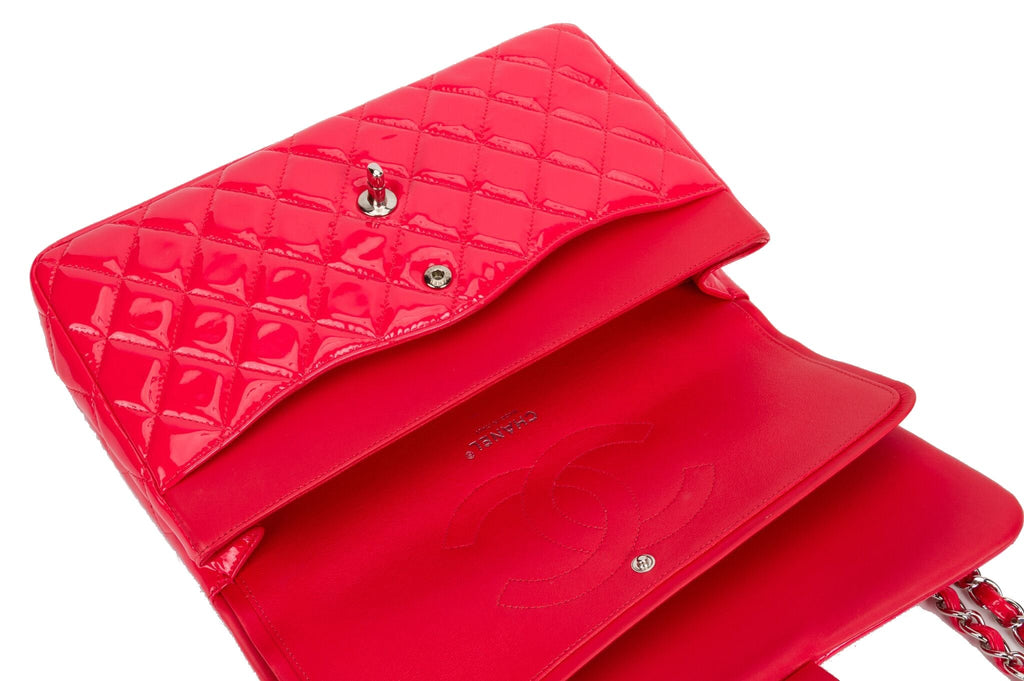 Chanel Coral Patent Jumbo Double Flap