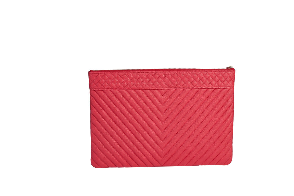 Chanel BNIB Coral Caviar Chevron Clutch