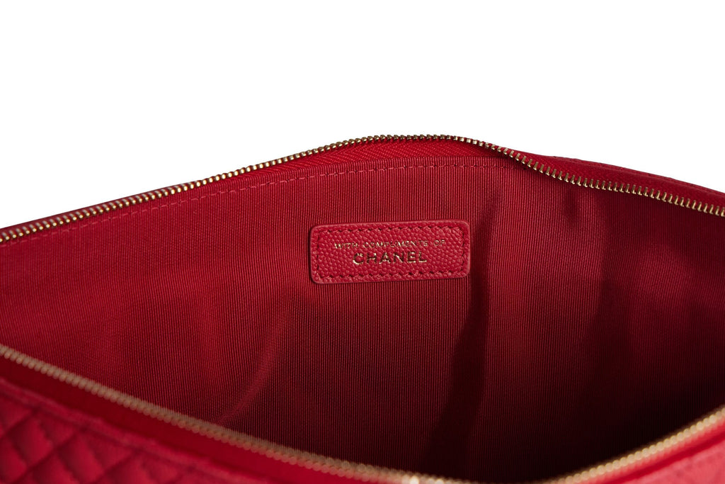 Chanel BNIB Coral Caviar Chevron Clutch