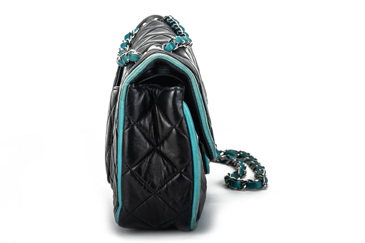 Chanel Black Turquoise Double Flap