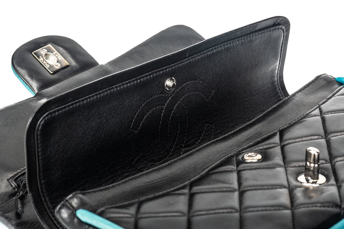 Chanel Black Turquoise Double Flap