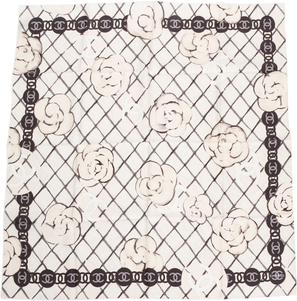 Chanel BN White Camellia Silk Scarf
