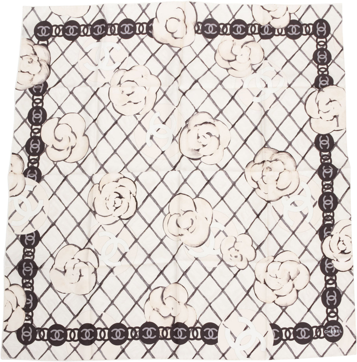 Chanel BN White Camellia Silk Scarf