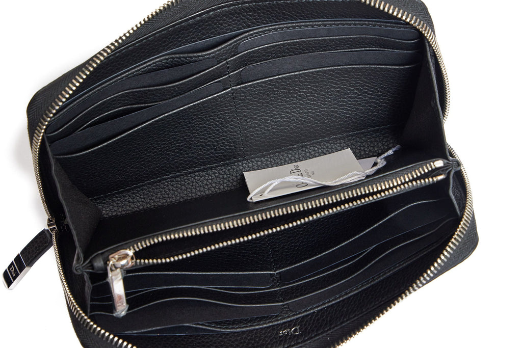 Dior New Black Leather Zip Around Wallet